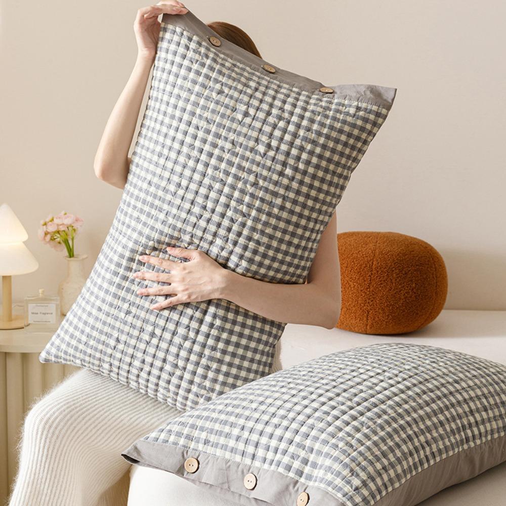 Skin-friendly Pillowslip Pure Cotton Pillow Cover Envelope-style Plaid Pillowcase Dormitory