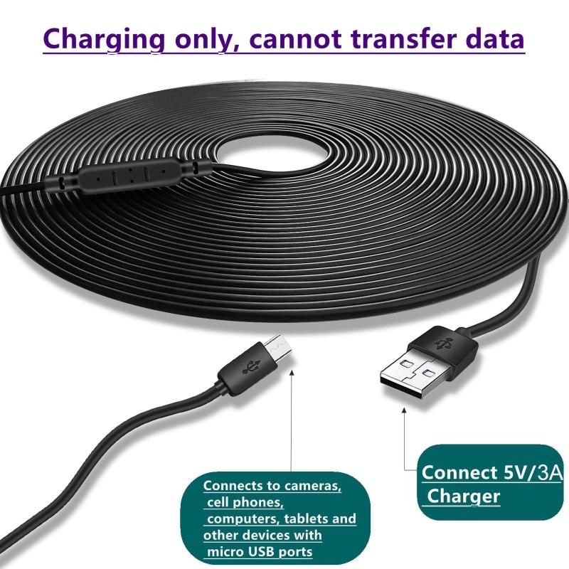 Прочный USB-Micro USB кабель для зарядки, кабель питания для камеры видеонаблюдения, прочный и простой в использовании, только для зарядки