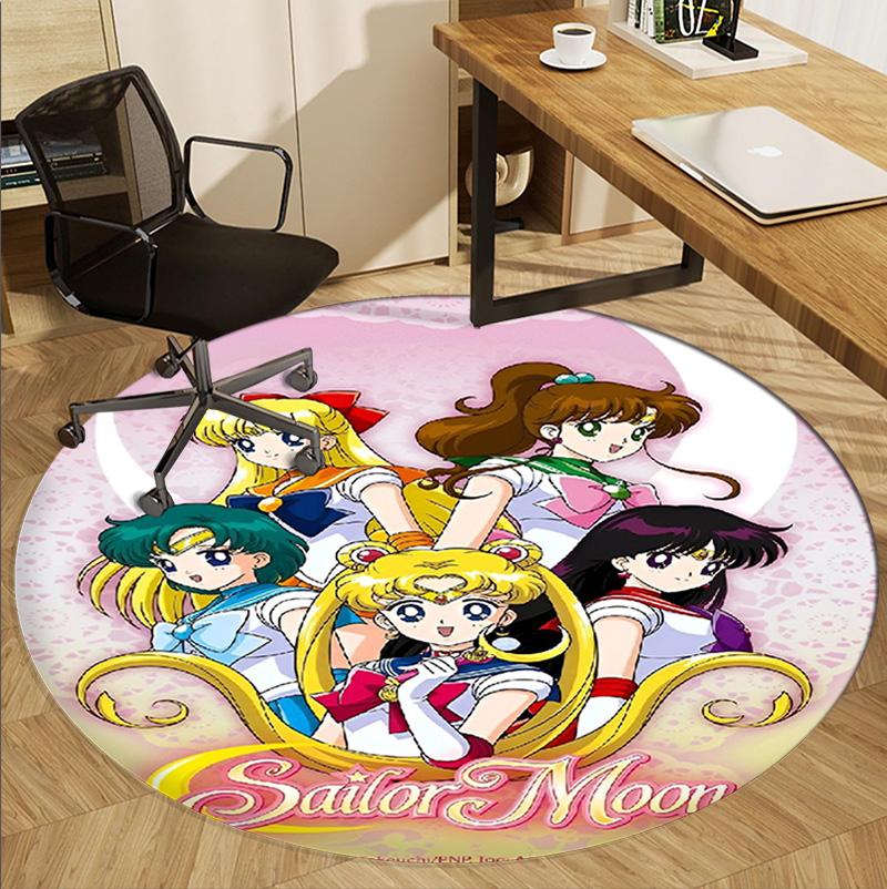 Sailor Moon Pattern Round Rug, Indoor/Outdoor Mat, for Picnic, Gameroom, Bedroom, Office, Living Room, Home Decor Carpet, Birthday Gift