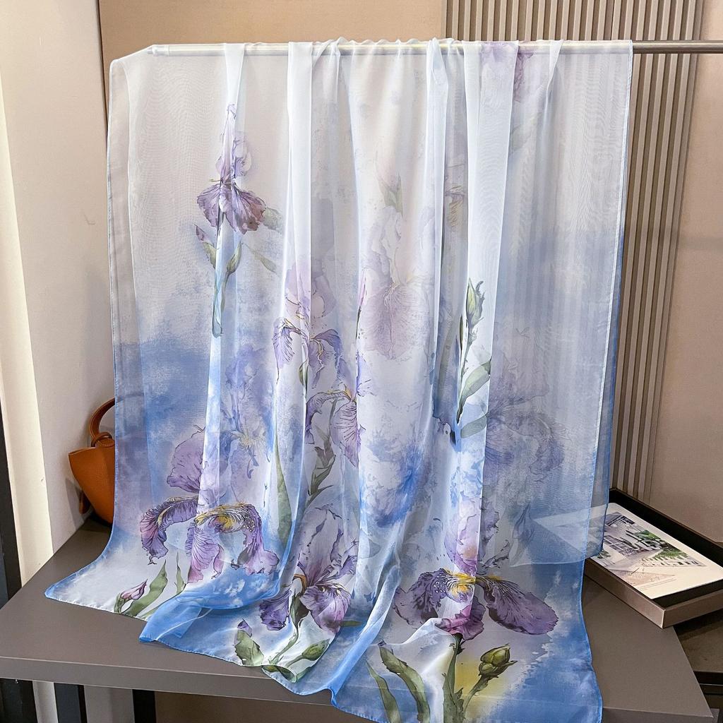 180*135cm Summer Chiffon Silk Scarf Women Outdoor Sunscreen Shawl Soft Bandanna Fashion Luxury Brand Shawl Head Long Hijab Wrap