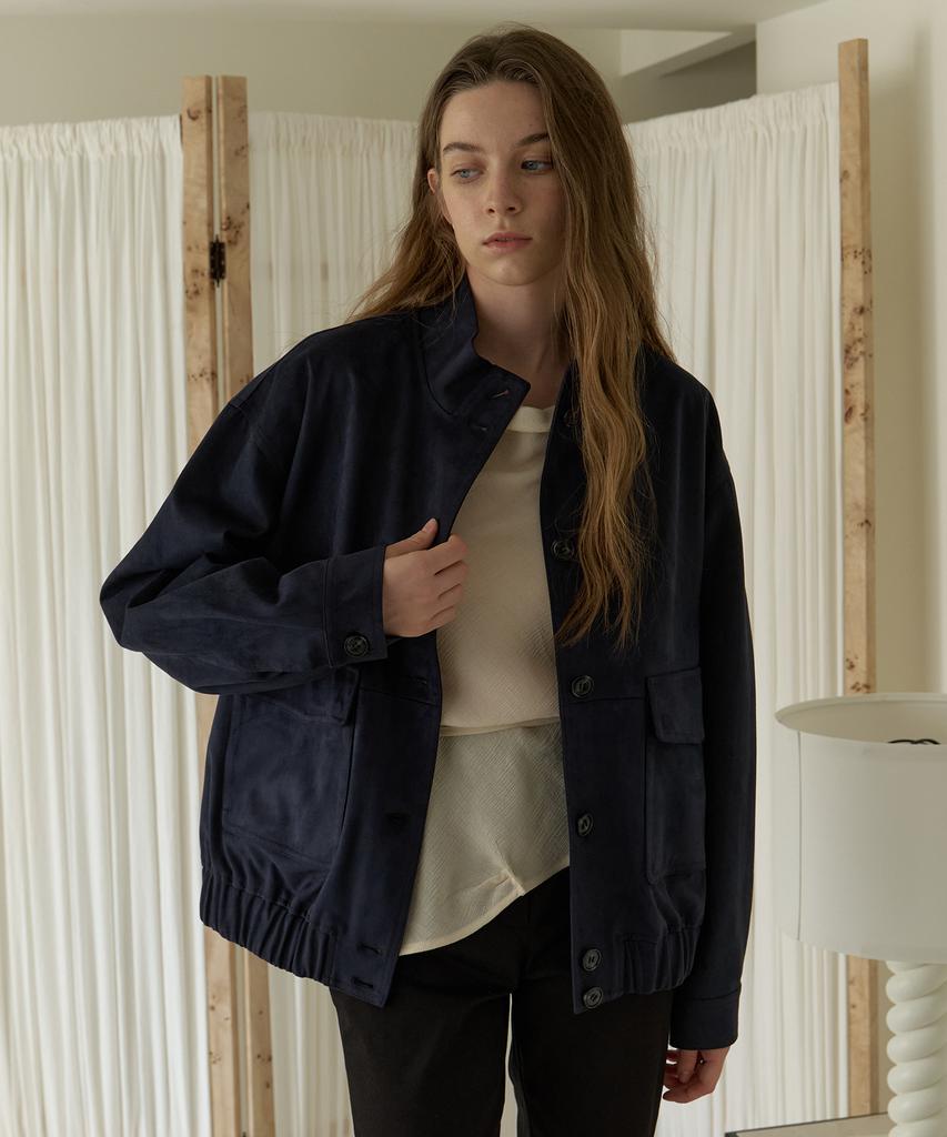 AMONG A Suede Bomber Jumper_Navy