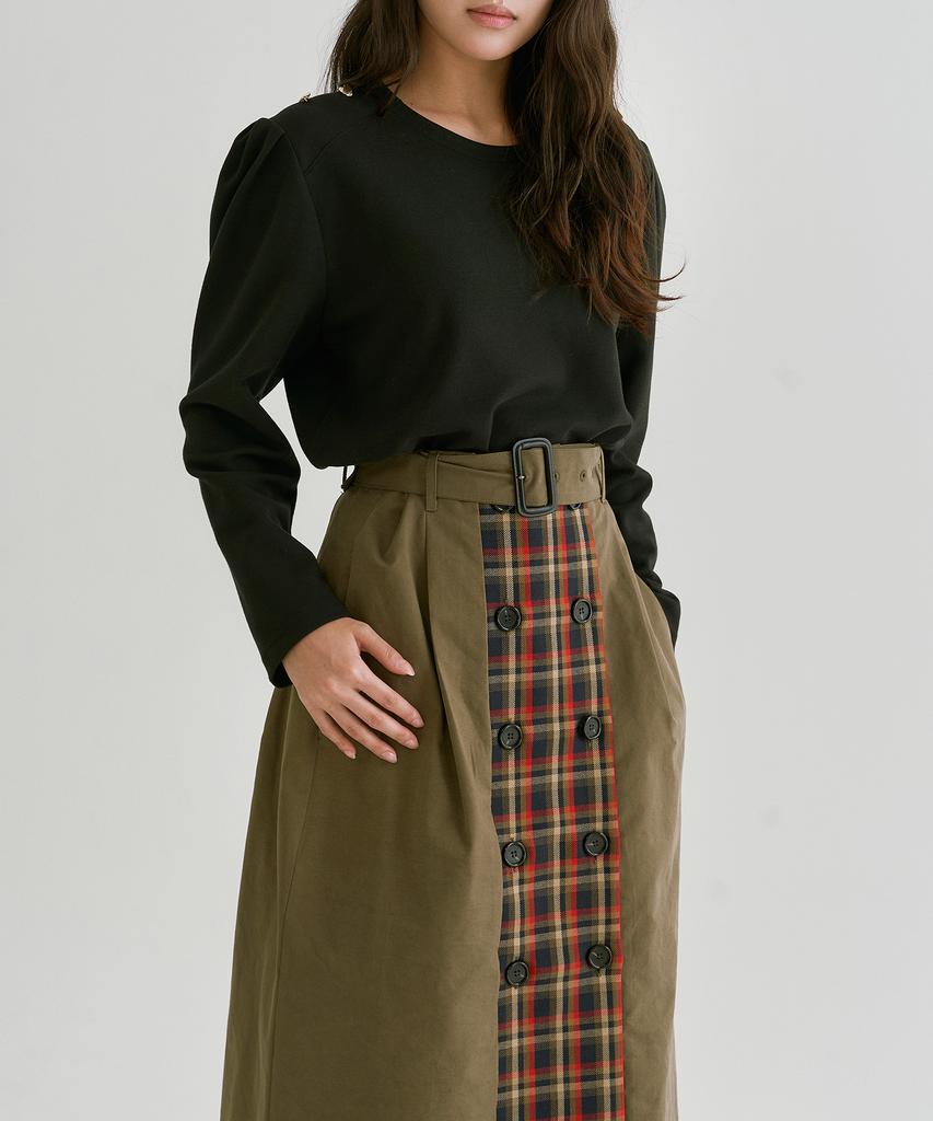 Peulleio Button Wrap Skirt _ Khaki