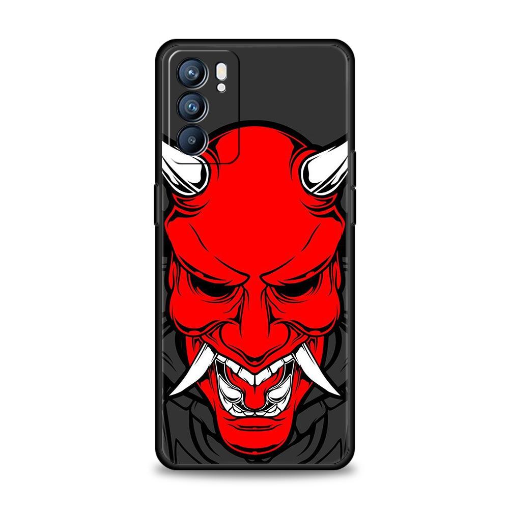 Чехол для телефона Samurai Oni Mask для Oppo A54 A53 A52 A9 2020 A15 A95 A16 A76 A74 A12 Find X5 Reno7 SE Reno6 Pro Plus 5G Черная крышка