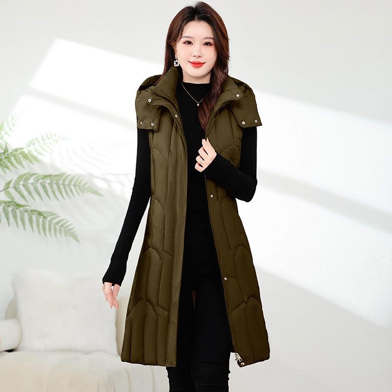 Autumn and winter new fashion down cotton vest women's outer wear medium and long knee waist cotton vest vest jacket