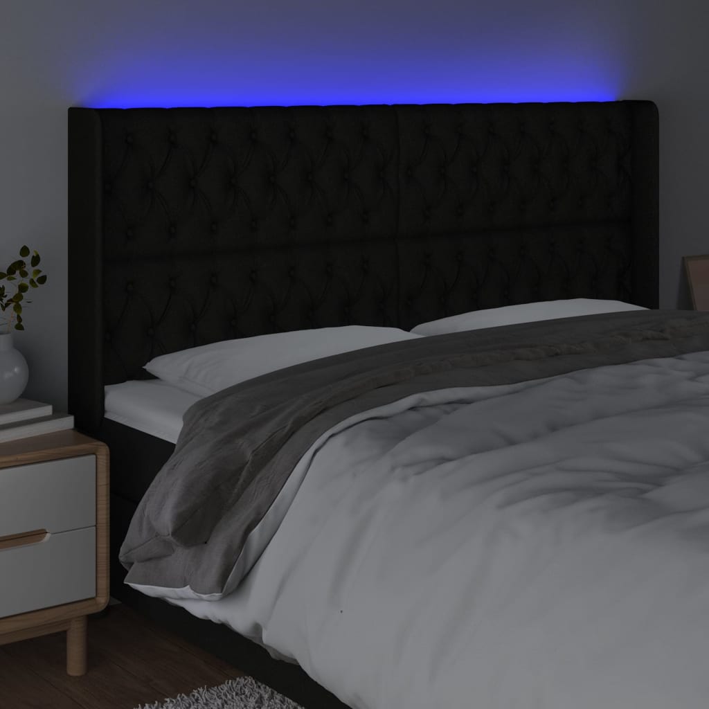 Vidaxl Zagłówek Do Łóżka Z Led, Czarny, 183X16X118/128 Cm, Tkanina