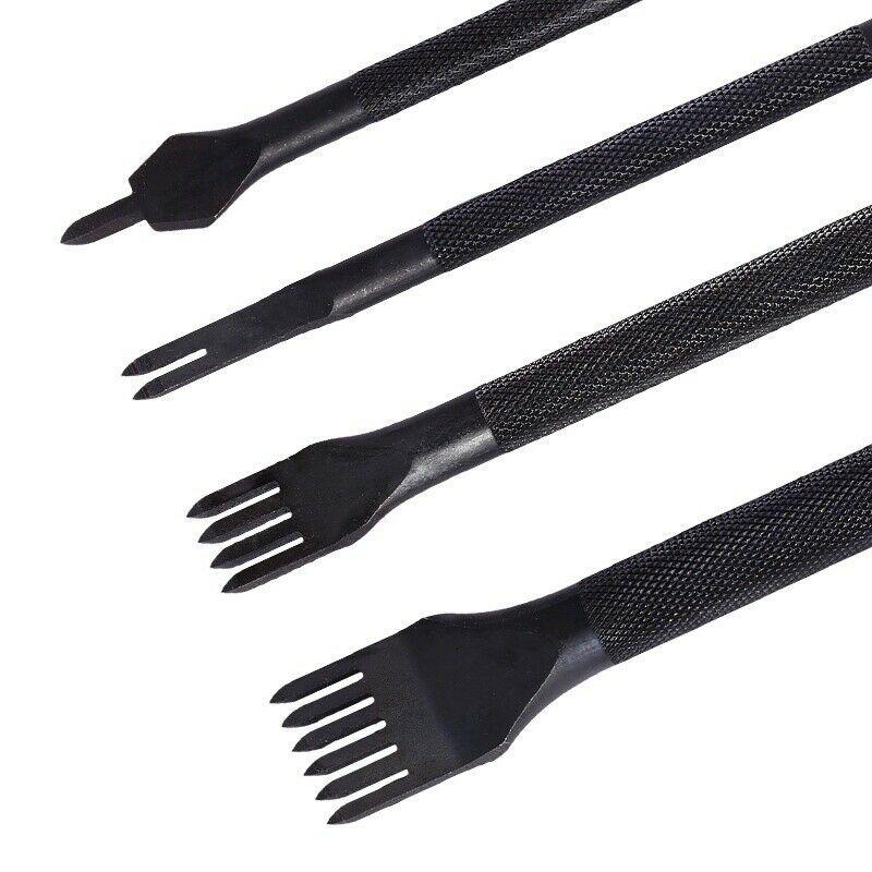4 Pcs Quality Leather Craft Tools Hole Punches Stitching Punch Tool Set 1+2+4+6 Prong Leather Tools Set