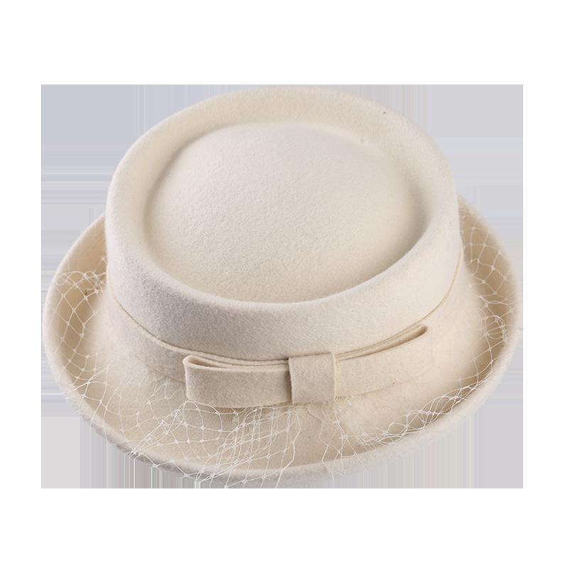 Новая изысканная и элегантная легкая роскошная шерстяная шляпа 2021 года, банкетный цилиндр, шляпа-тазик, модная марлевая шляпа с кружевным бантом и темно-синей шапкой