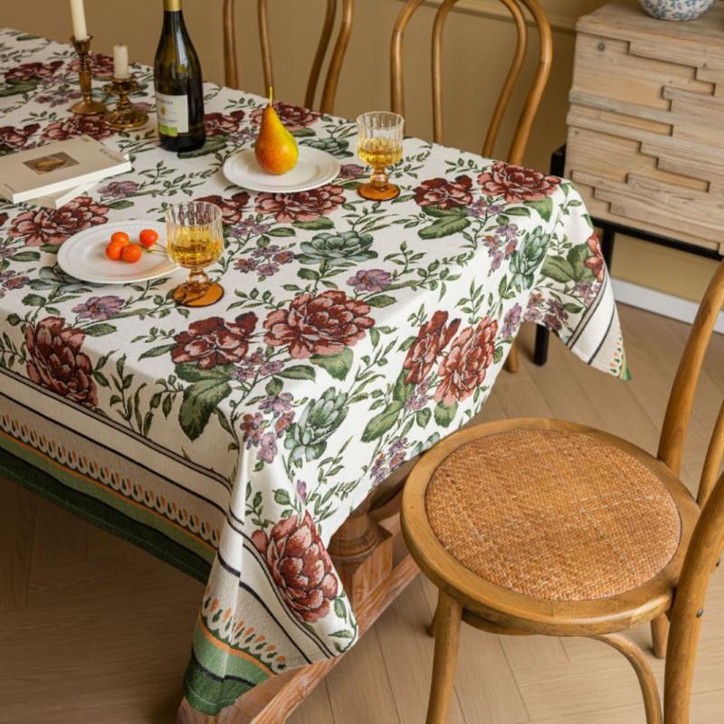 American Style Rectangle Tablecloth Floral Jacquard Fabric Decorative Table Cover Dining Room