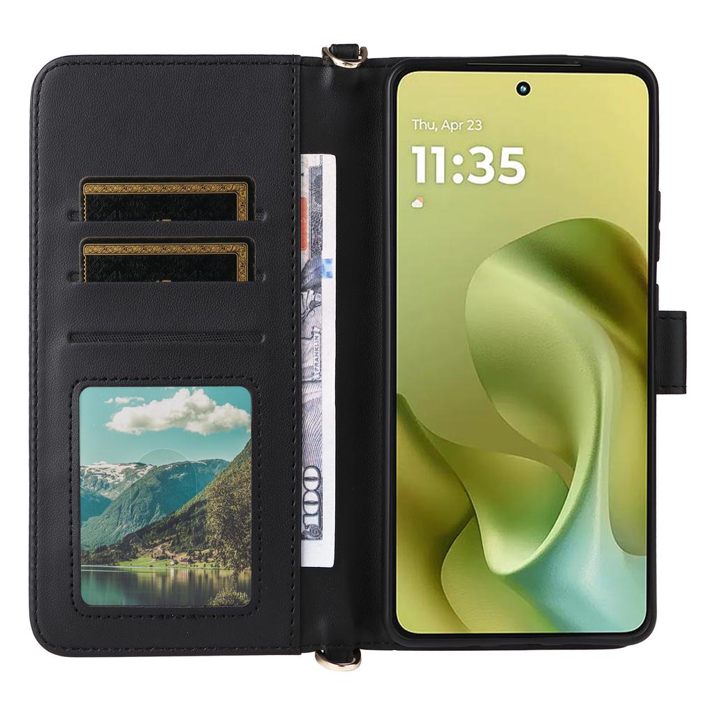 For Motorola Moto G86 5G Case with Shoulder/Wrist Strap Leather Phone Cover Stand Wallet