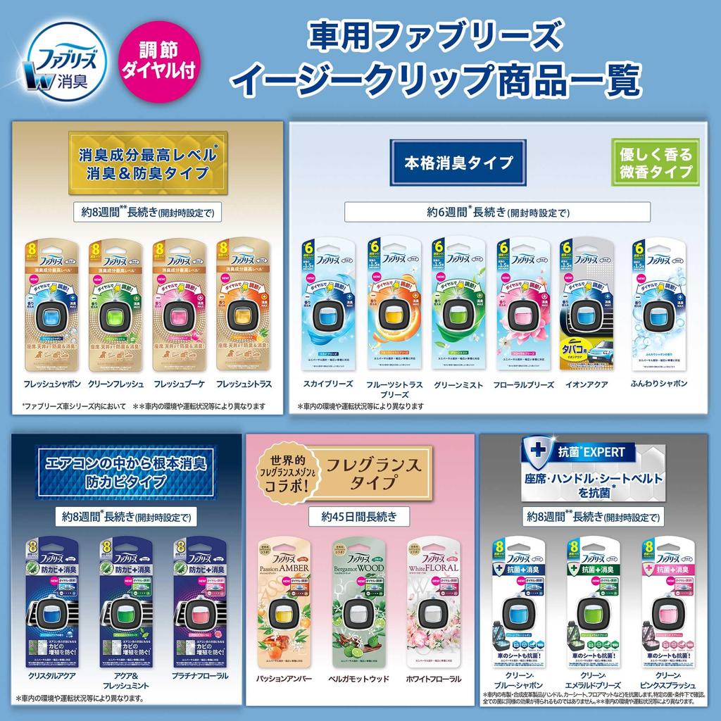 Febreze Car Air Easy Antibacterial and Clean Blue X 2 Freshener, Clip, Deodorizing, Soap, 2.5mL