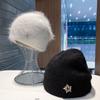 Вязаная шапка из кроличьего меха женская осенне-зимняя модная утолщенная теплая шапка универсальная шерстяная шапка со стразами защита для ушей головная шапка