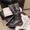 Модный новый ремешок с пряжкой Пустошь Винтаж Черные ботфорты до колена Мотоциклетные ботинки Стиль Maillard Ботинки-чулки Женская обувь Размер 42