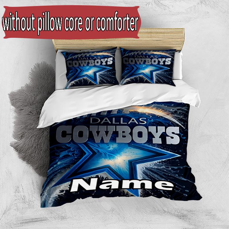 3pcs Duvet Cover Set (1*Duvet Cover + 2*Pillowcase, Without Core), Custom Name Dallas Cowboys Pattern Bedding Set, Home Bedroom Decor Gift