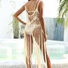 8 цветов с бахромой, платье макси для женщин, сексуальное открытое вязаное крючком пляжное платье с кисточками, лето 2023, стильное женское платье 2024