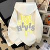 Trendy brand two-color letter-printed hooded sweater for men and women, loose leisure in autumn and winter, college style velvet top