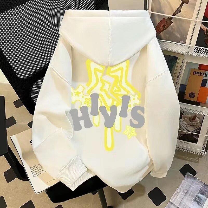 Trendy brand two-color letter-printed hooded sweater for men and women, loose leisure in autumn and winter, college style velvet top