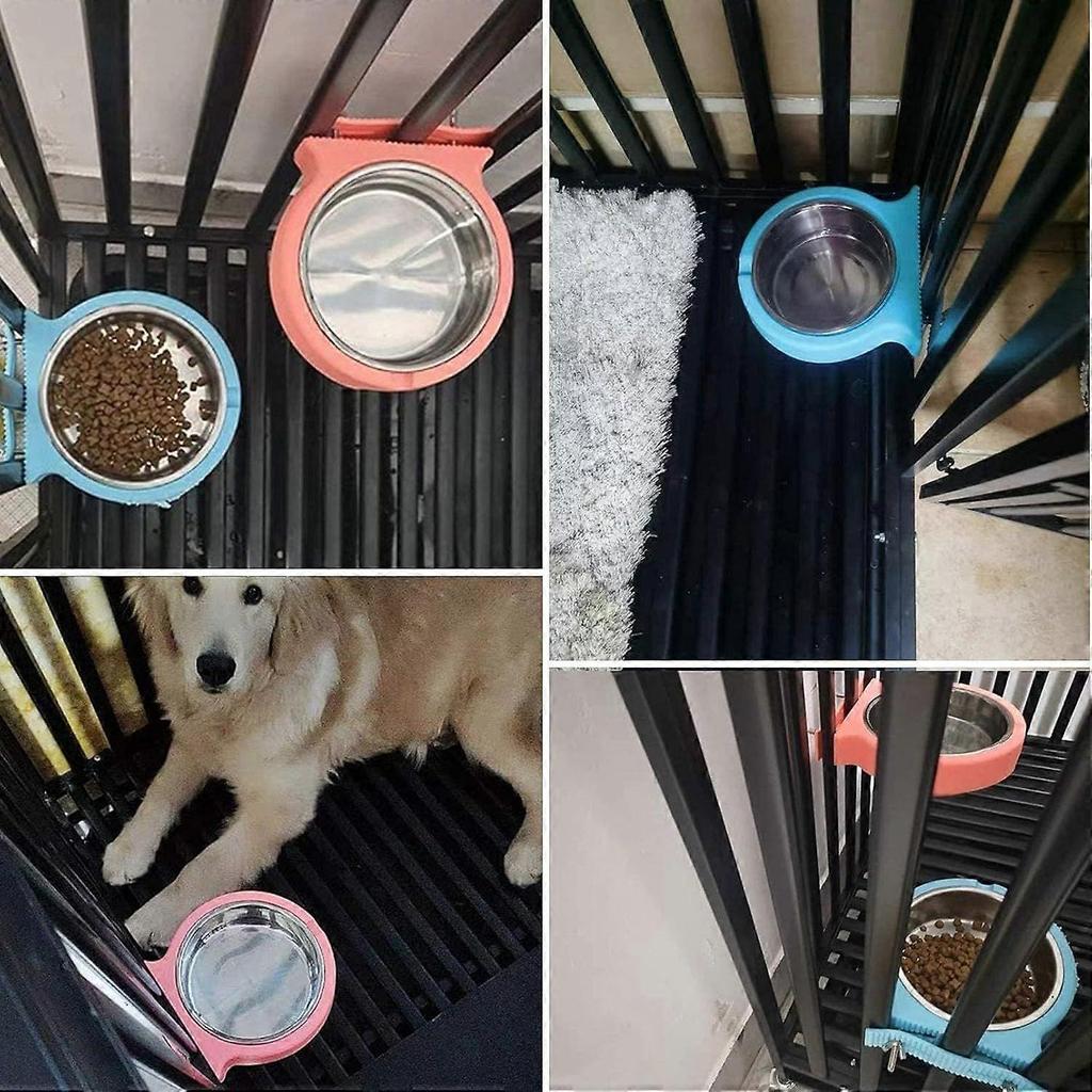 2 Pack Crate Dog Bowl Removable Stainless Steel Water Food Bowl Hanging Pet Cage Coop Cup for Rabbit Cat Puppy Bird Bunny Small Animals