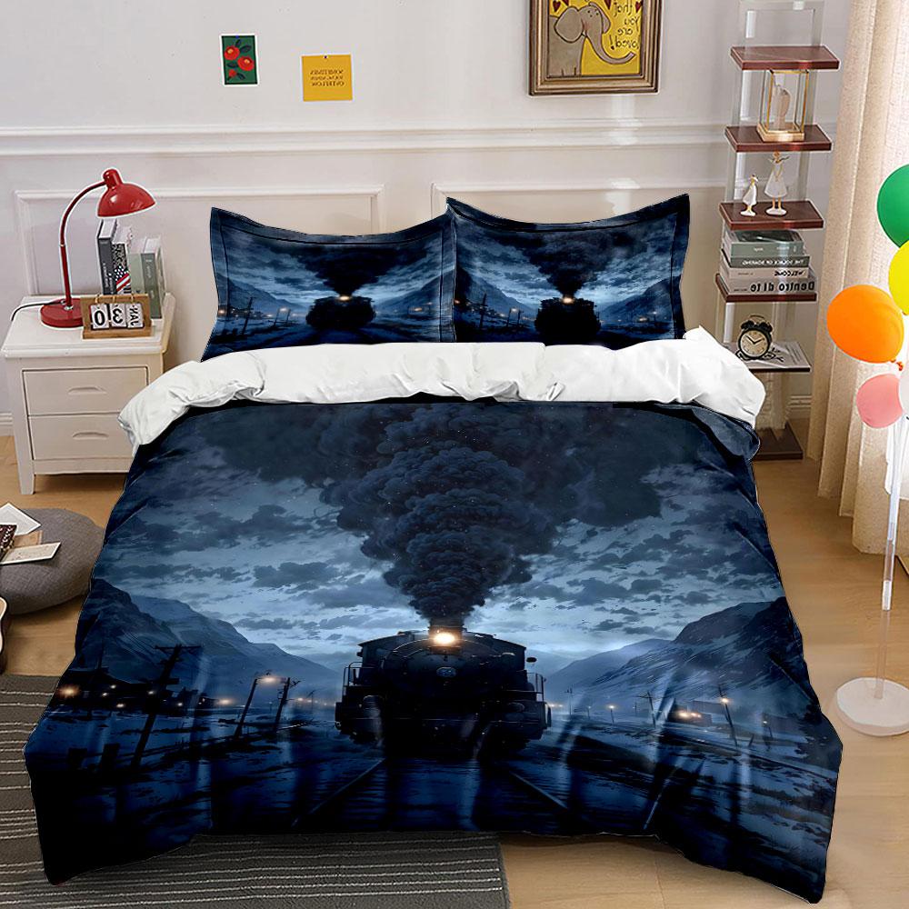Steam train with smoke. Bedding sets Duvet cover sets Duvet covers Pillowcases(1 * Duvet Cover 2 * Pillowcases without duvet insert)