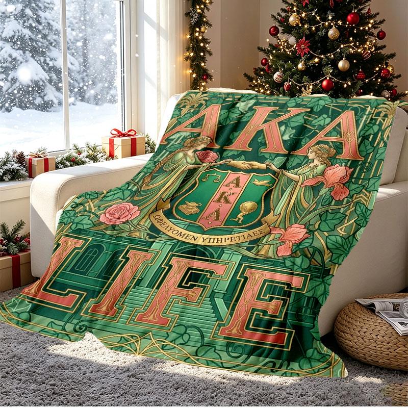 Alpha Kappa Alpha Pattern Blanket for Home Decoration, Bed, Sofa, Car Travel, Camping, Suitable for All Seasons, Birthday Christmas Gift