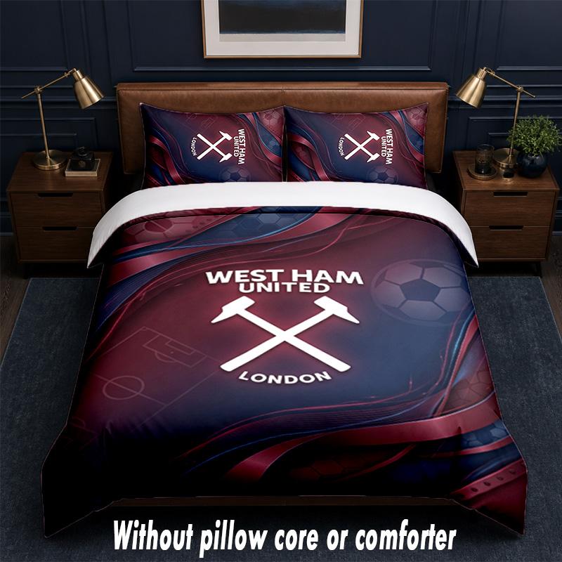 West Ham United Football Design Bed Bedding Set 1 Duvet Cover + 2 Pillowcases Soft Breathable Household Bed Linens