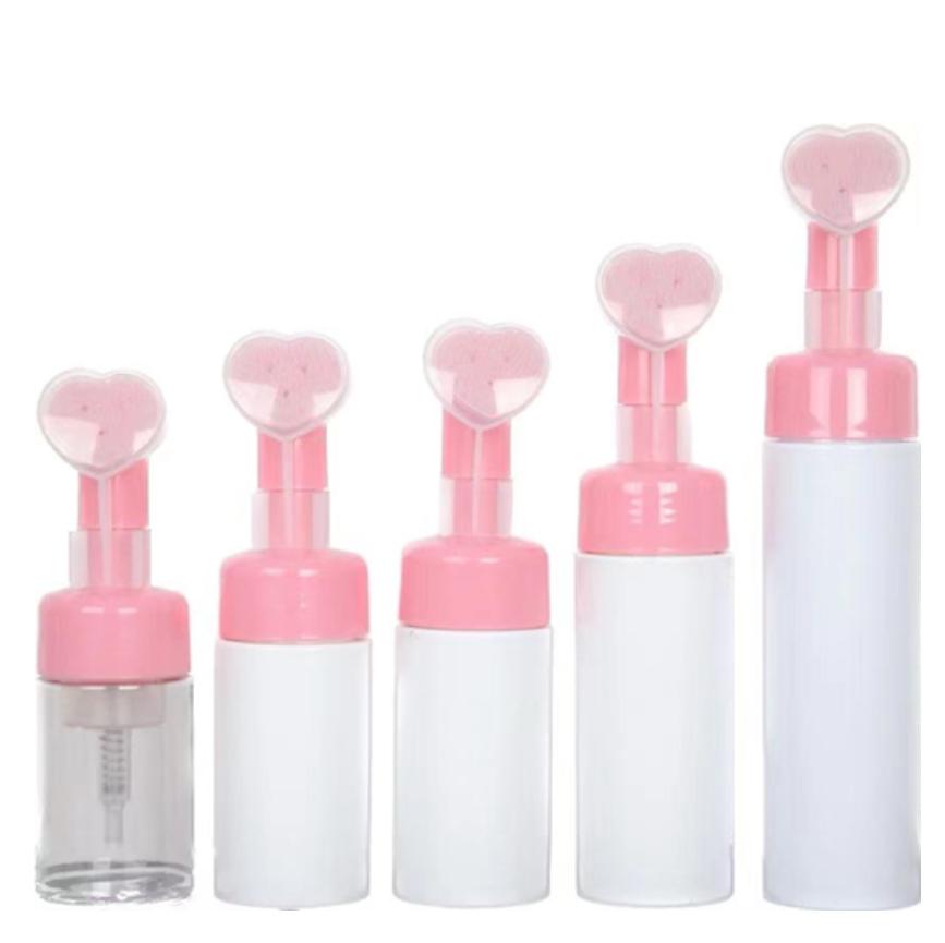 Ready Stock Supply PET 100ml Plastic Bottle with Silicone Brush Foam Mousse Cosmetic Bottle Facial Cleanser Can