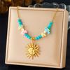 DIEYURO 316L Stainless Steel Golden Personality Sun Serie Multi Pendant Necklace Women New Fashion Neck Chain Vacation Jewelry