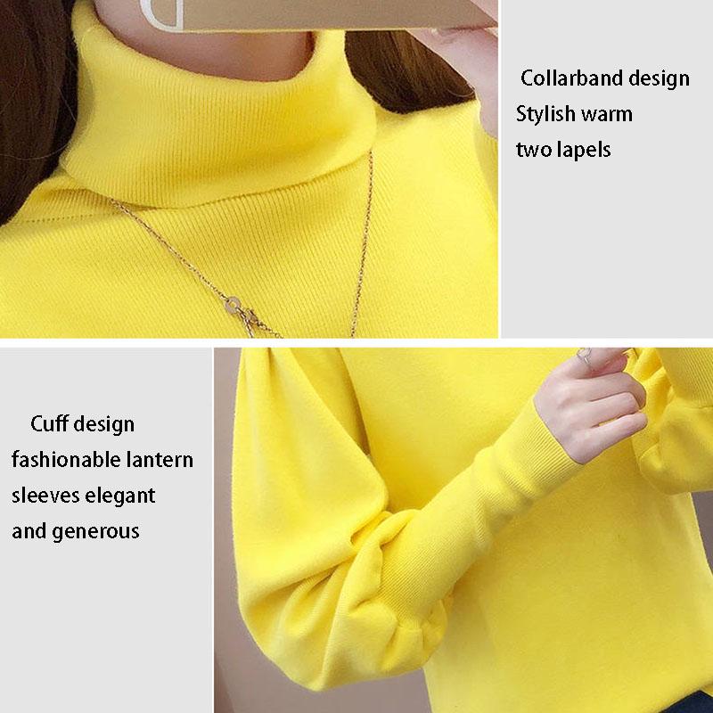 Женский пуловер с высоким воротником, свитер, теплый зимний свободный вязаный джемпер с рукавами-фонариками больших размеров