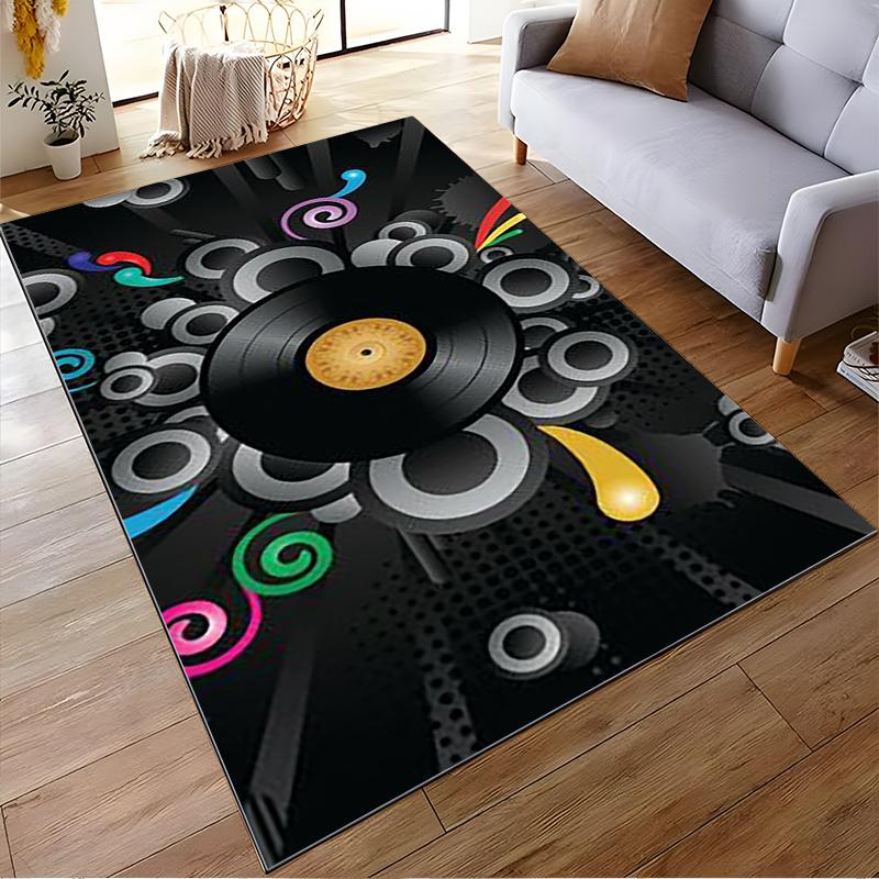 Colorful Vinyl Record Design Carpet with Abstract Retro Patterns Suitable for use as an anti-slip for living room bedroom sofas