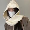 Шарф Шапка Однотонная Ветрозащитная Защита Ушей Толстая Вязаная Ткань Капюшон Дизайн Шапка Зимний Уличный Головной Убор