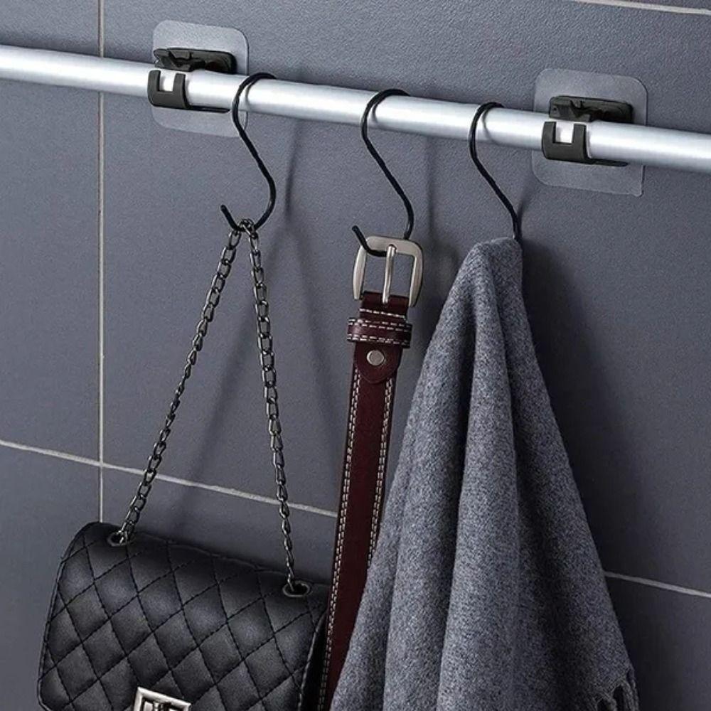 2pcs Self-Adhesive Curtain Rod Holder Nail-Free Curtain Rod Hook Curtain Rod Bracket Kitchen