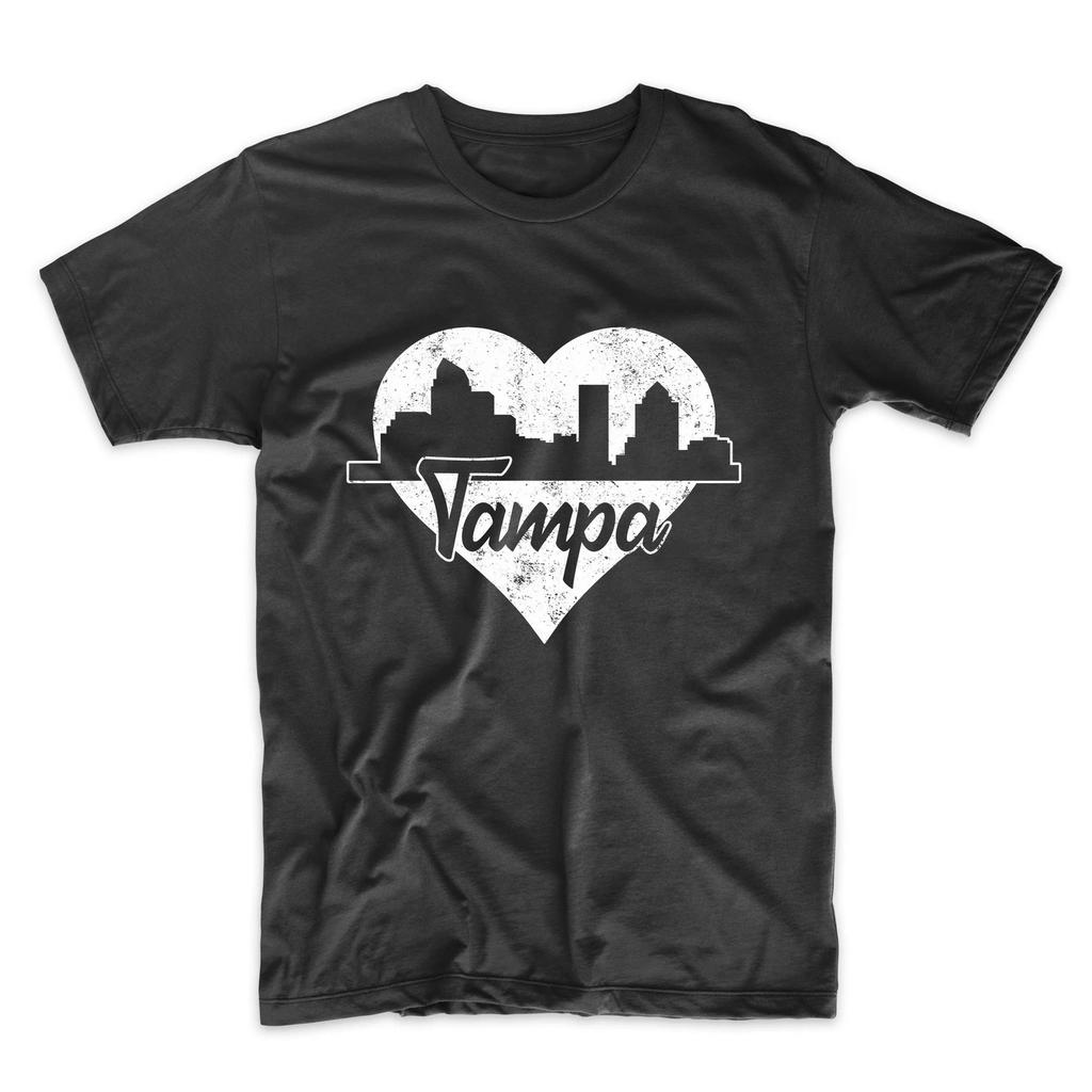 Men's Tampa Shirt - Retro Tampa Florida Skyline Heart Distressed T-Shirt