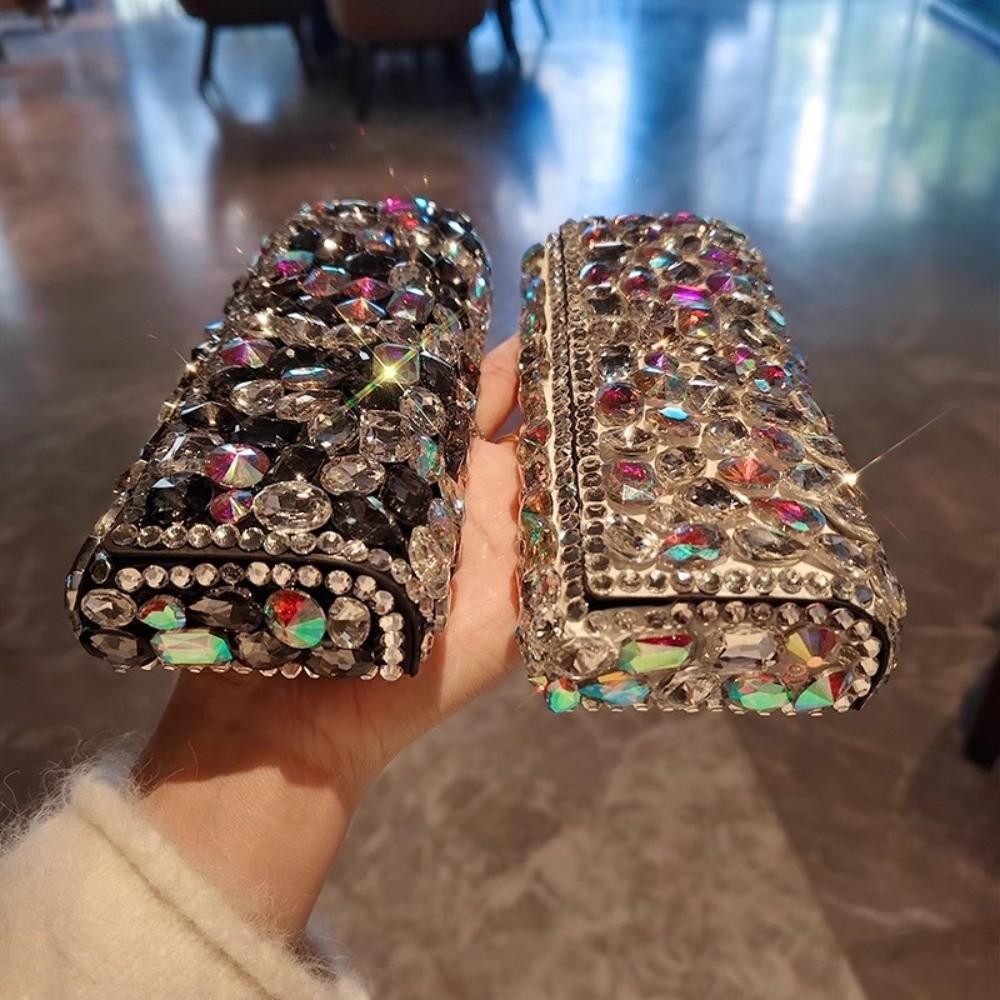 Portable Rhinestone-inlay Glasses Case Shiny Eyewears Storage Box Sunglasses Protective Case Work
