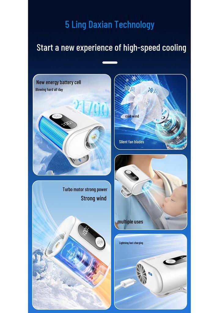 26 Years New Portable Neck and Waist Clip Fan: High-Speed Mini Fan for Outdoor Travel
