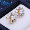 LSOOYH серьги с натуральным пресноводным жемчугом для женщин, модные серьги-гвоздики золотого цвета с цветком, подарок на день рождения для девочек