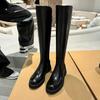 Cowhide Version~ 2025 New Thick-soled Small Medium and Long Elastic Knight Boots Women's Autumn and Winter Leather High Boots