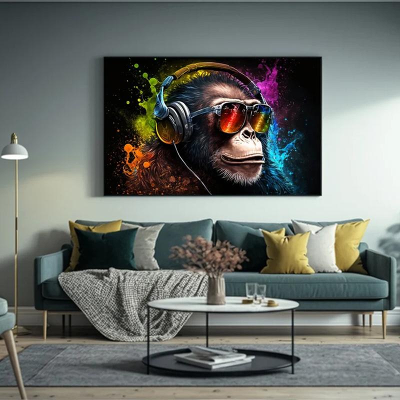 Monkey with Headphones Graffiti Style Canvas Painting Colorful Posters and Prints Animal Pictures For Living Room Home Decor