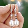 Baroque Drop-Shaped Artificial Pearl Earrings For Women, Versatile Temperament With Diamonds, Festive Wedding Bride Earrings