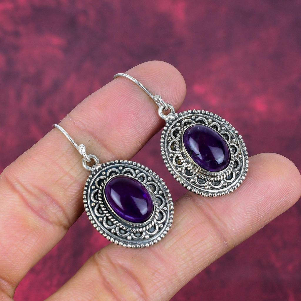 Amethyst Earrings Gemstone Jewelry, 925 Solid Sterling Silver Earrings, Gift For Women Handmade Earrings