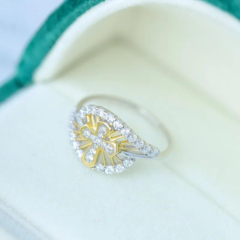 Оригинальность 18-каратного золота, ажурное ажурное кольцо для пары с крестом для женщин, стерлинговое серебро, свадебный подарок на помолвку, ювелирные изделия, кольца из стерлингового серебра для женщин