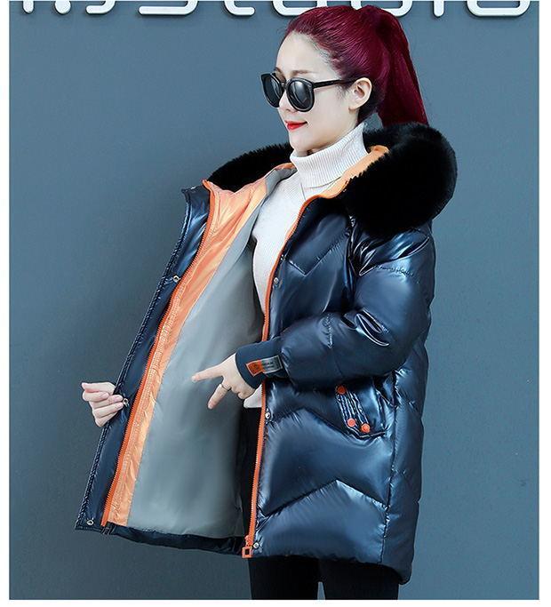 Осень и зима Яркая однотонная с капюшоном большой меховой воротник Свободная повседневная ветрозащитная утепленная теплая короткая женская куртка 5 цветов