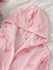 Mädchen Weißes Herz Muster Langarm Kapuzen Bademantel Loungewear Set, Gestreift, Herbst/Winter, Weich Bequem Süß, Schlafanzug Loungewear Indoor Set