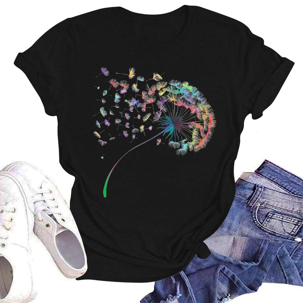 Женская повседневная свободная футболка с принтом, круглый вырез, пуловер, короткий рукав, топ