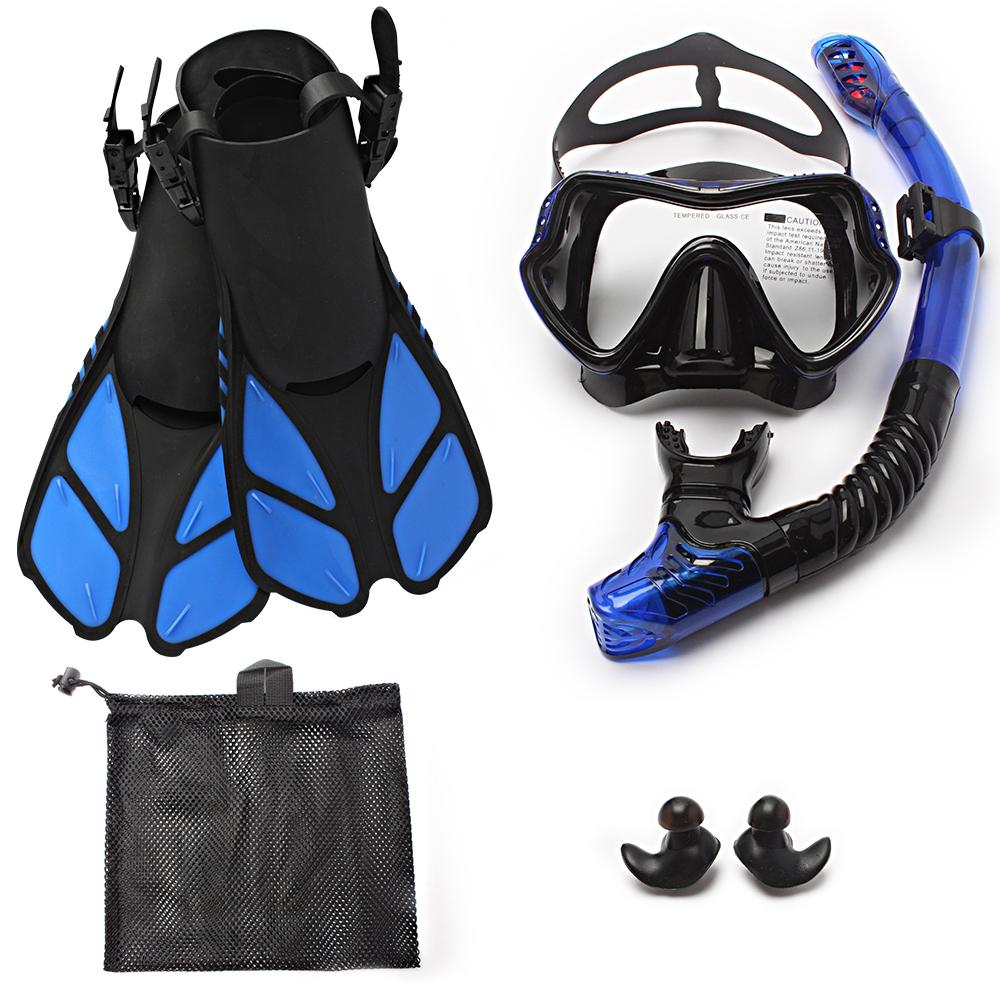 JSJM 1+1+1 Профессиональное снаряжение для подводного плавания Маска для дайвинга HD Защита от запотевания Маска для подводного плавания Подводное плавание Трубка Ласты