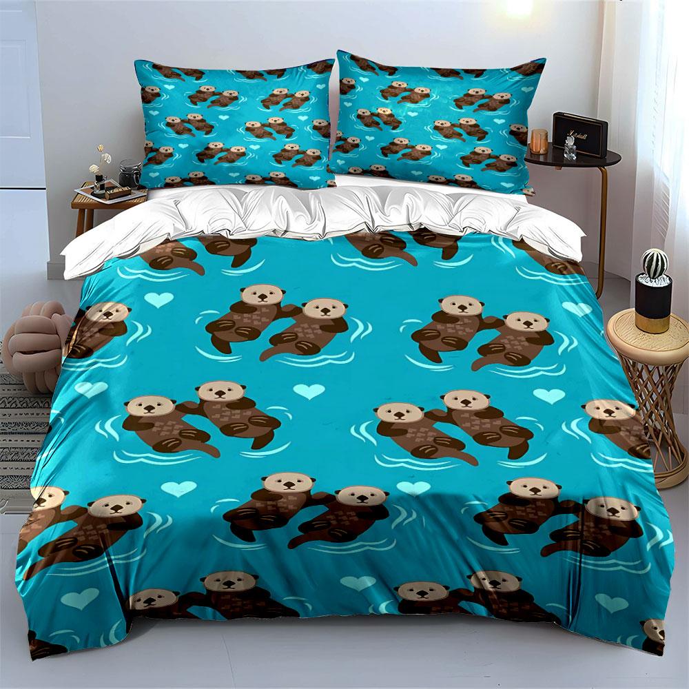 Cute Otter Print Bedding Set Bedding Duvet Cover Set Duvet Cover Pillowcases (1 * Duvet Cover 2 * Pillowcases, without duvet insert)