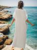 EDOLYNSA White Vintage Embroidered Long Kaftan Casual V-neck Maxi Dress Summer Clothing Women Beach Wear Swim Suit Cover Up Q1490