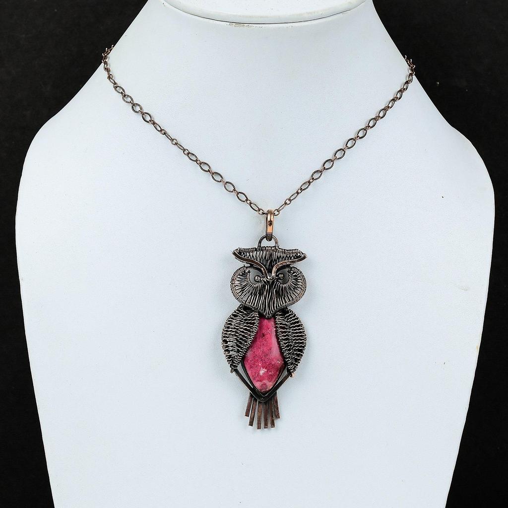 Thulite Pendant Copper Wire Wrapped Pendant Gemstone Pendant Handmade Thulite Jewelry Beautiful Owl Pendant Copper Wire Jewelry Wedding Gift