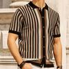 Casual Vintage Button Lapel Shirts Striped Splicing Color Short Sleeve Summer Men's Luxury Knitted Polo Shirts