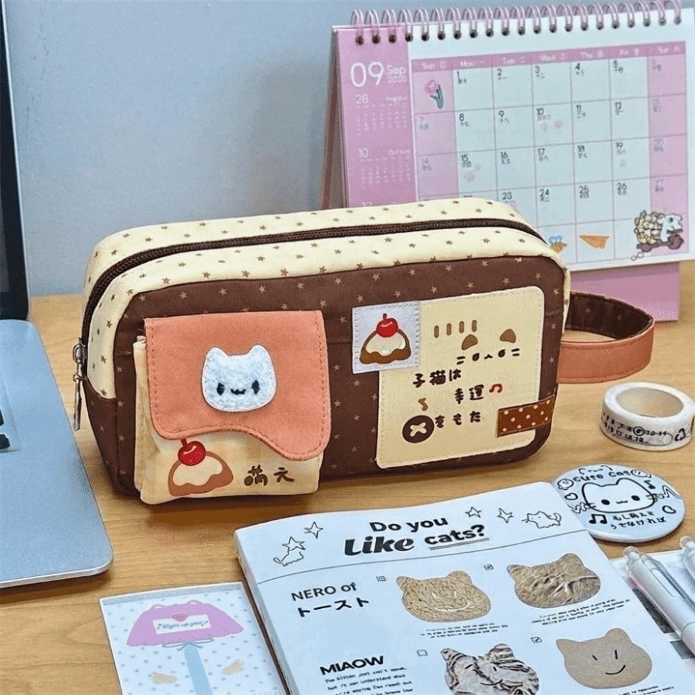 Large Capacity Pen Pouch Canvas Stationery Bag Cute Pencil Pouch Gift