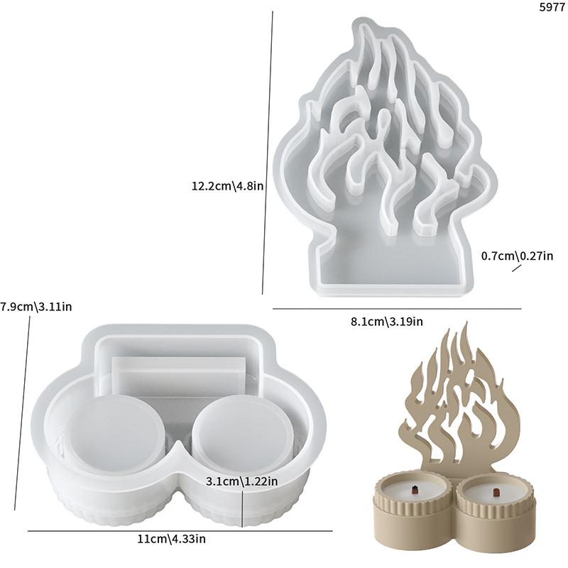 Silicone Fire Shaped Modeling Candlestick Mold Gypsum Casting Double Cup Tealight Mold Home Aromatherapy Candle Decoration