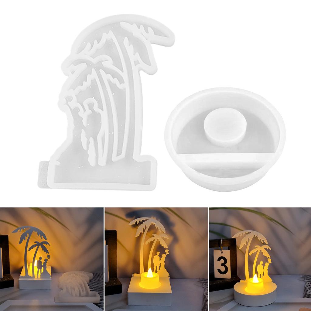 Two Coconut Tree Candlestick Molds Candle Holder Silicone Molds Combination Casting Moulds Decorations Plaster Molds